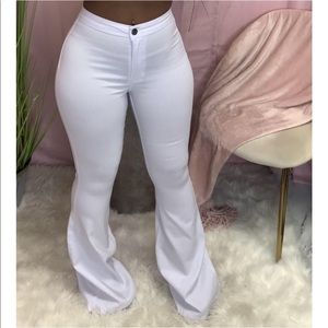 White flare pants